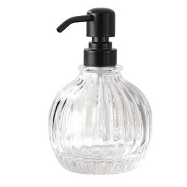 Ximlike Round Soap Dispenser Bathroom with Black Pump, Glass Pump Bottle with Stainless Steel Pump Liquid Sphere Soap Dispenser Circular Countertop Foaming Hand Soap Dispenser Kitchen