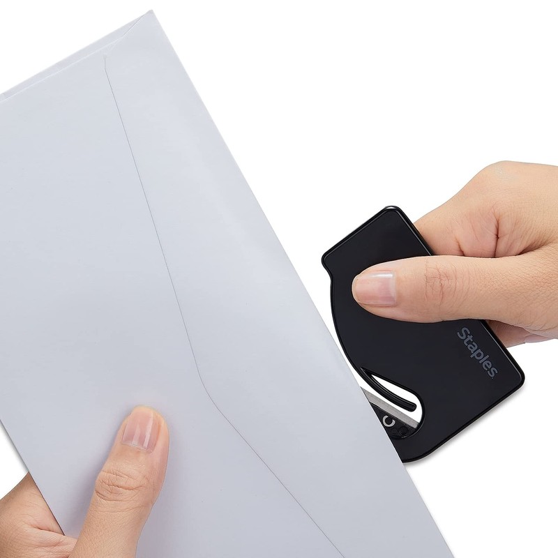 Staples Letter and Mail Opener, Concealed Blade, Black (6 Pack)