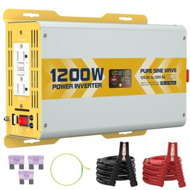 XWJNE 1200W Pure Sine Wave Power Inverter 12V DC to 120V GFCI AC Converter with LCD Display for Home, RV, Truck, Off-Grid Solar Power