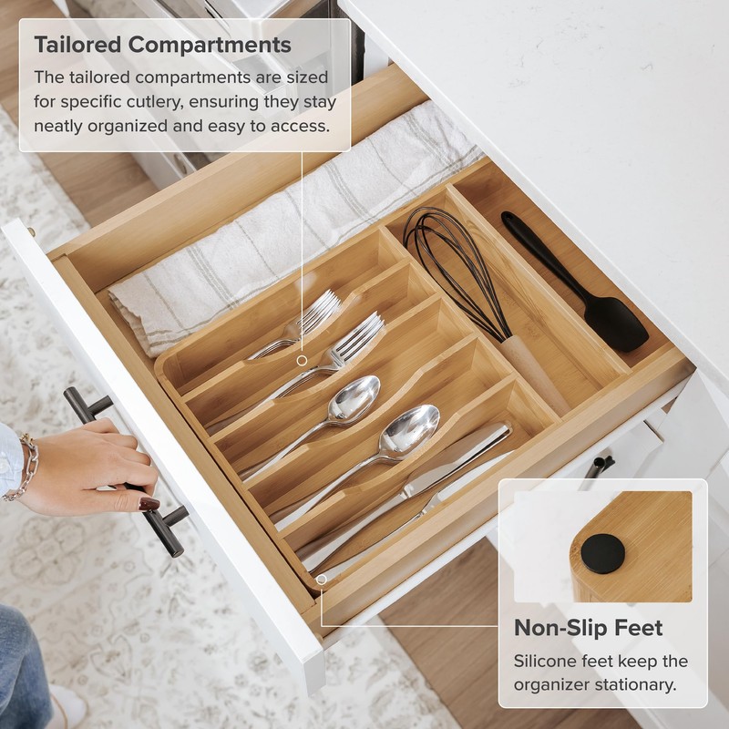 KitchenEdge Silverware Organizer - Cutlery, Flatware, and Utensil Holder for