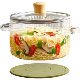 Glass Saucepan with Cover, 64 oz Stovetop Cooking Pot with Lid and Handle Simmer Pot Clear Soup Pot, High Borosilicate Glass Cookware - Color: 1.5Lwith pads