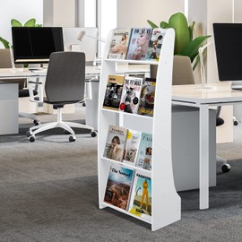 foriy Magazine Holder, Floor-Standing Magazine Rack, Brochure Display Stand Floor, Catalog Literature Display Rack Brochure Holder Leaflet Coupon Stand with 4 Tiered Design for Home Office, White