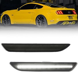 VANKUB Rear LED Side Marker Lights for Ford Mustang 2015-2023, Fo-rd Smoked Lens Side Bumper Marker Lights, Mus-tang White LED Turn Signal Lamps, 2 PCS