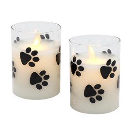 Lumabase Battery Operated LED Glass Candles with Moving Flame, Paw Print - Set of 2