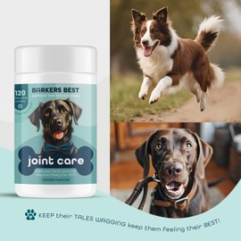 Dogs Joints Care Chewable Tablets for Adult Dogs 120 Tube with Glucosamine, Fish Oil and Vitamin C,Chicken Flavour-Barkers Best Brand
