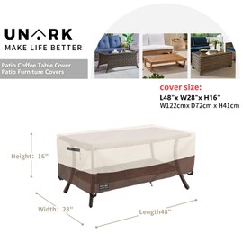 UNARK Outdoor Patio Coffee Table Cover, 600D Waterproof Heavy Duty Outdoor Table Cover, Patio Furniture Covers 48 x 28 x 16 inches Beige and Brown