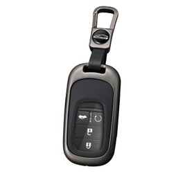 ontto 2/3/4/5 buttons Alloy Leather Key Fob Cover Fit for Honda Accord Civic HR-V CR-V Pilot 2022 2023 2024 Smart Key Shell case keyring Key holder bag keychian accessories Black A