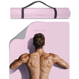 WOHAO Non-Slip Yoga Mat, Extra Thick 8mm，72" x 32" Large Exercise Mat, Non-Toxic & Odorless, Durable with Carrying Strap for Yoga, Pilates, Home Gym（Taro Purple+Gray）