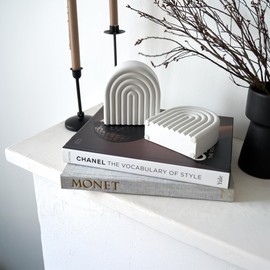 Decorative Concrete Bookends for Heavy Books – Stylish Set of 2, Ideal for Any Bookshelf – Aesthetic Book Holder/Stopper with Anti-Slip Pads for Chic Home, Office, or Library Decor