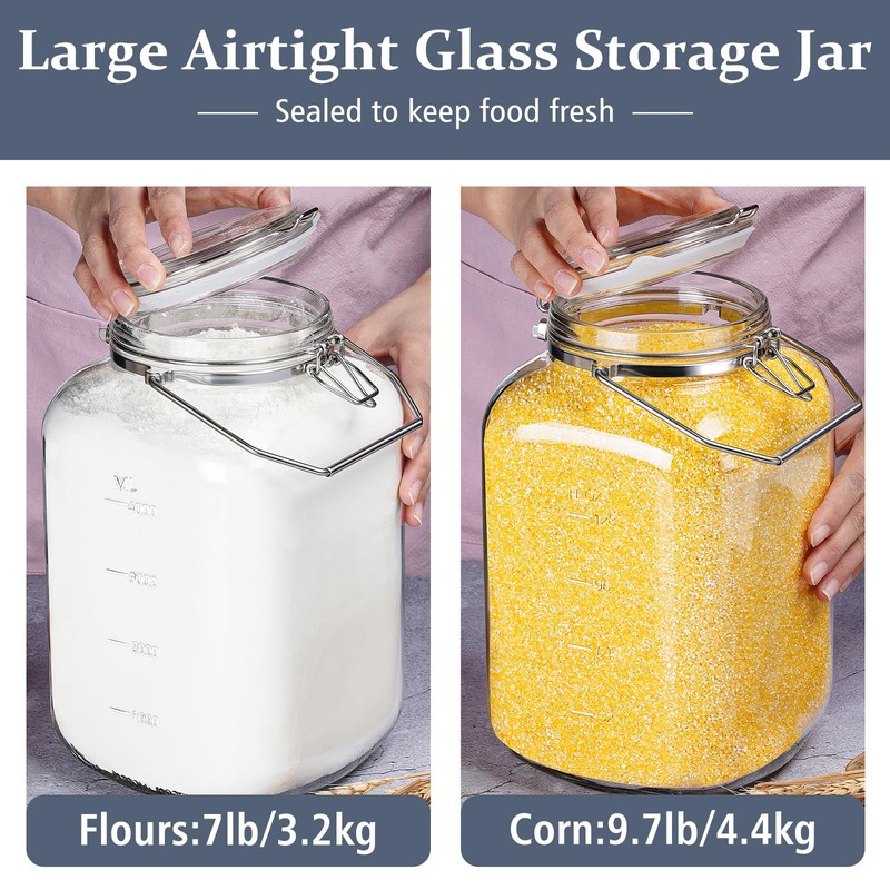 1.5 Gallon Glass Jar with Airtight Lid, Square Wide Mouth
