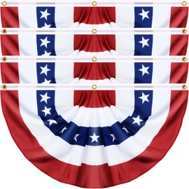 4 Pack Large Size 3 X 6 FT American Bunting Flag 4th of July Decorations, USA Pleated Fan Flag Memorial Day Patriotic Half Fan Banner 100% Polyester Fourth July Independence Day Outdoor Indoor Decor