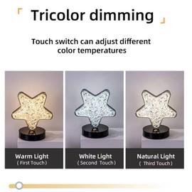 Star Lamp, 3 Colors Stepless Dimmable Table Lamp, Touch Control Star Light, USB Rechargeable Beside Lamp, Cute Night Light for Bedroom Living Room Home Decor(Star)
