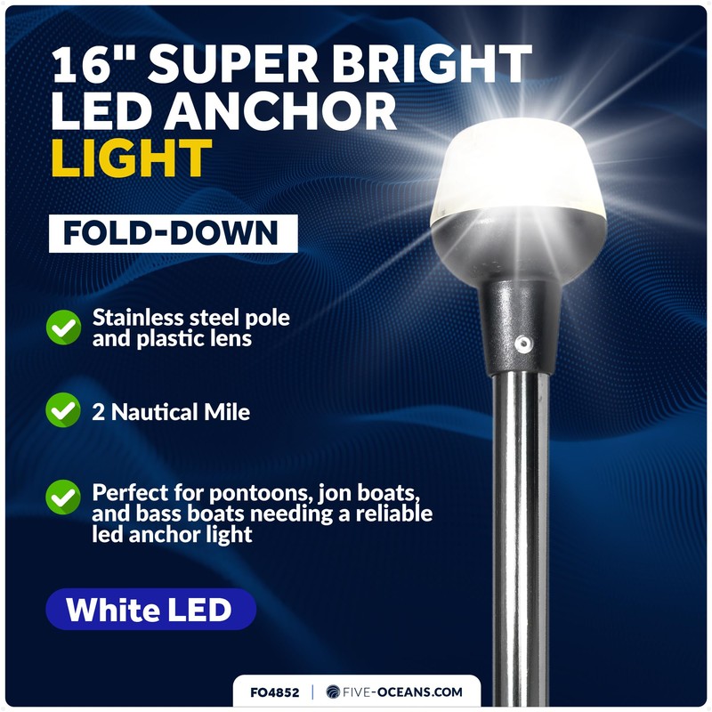 Five Oceans 16-Inch LED Anchor Light, Fold-Down, IP67 Waterproof, 2NM