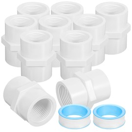 Gadpiparty 10pcs 3/4 inch PVC Pipe Fitting Hex Nipple, PVC Pipe Fitting Adapter Connector, Coupling for Plumbing Water Line with Seal Tape, with 2 Tapes