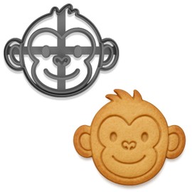 Mighty Gadget Cute Monkey Face Cookie Cutter & Stamp - 4x3.21", Adorable Animal Baking Tool for Kids and Jungle Parties (Random Color)