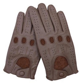 Unisex Genuine Goat Semi Aniline Leather Driving Gloves - Breathable with Perforated Panels and knuckle Holes with Leather Strap Snap closure