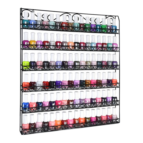AMT 6 TIER Metal Nail Polish Racks, Fit Up To 108 BOTTLES, Black Wall Mounted, Display for The Wall, Young Living Essential Oils Organizer for Home Salon Business Spa (108 Bottles)