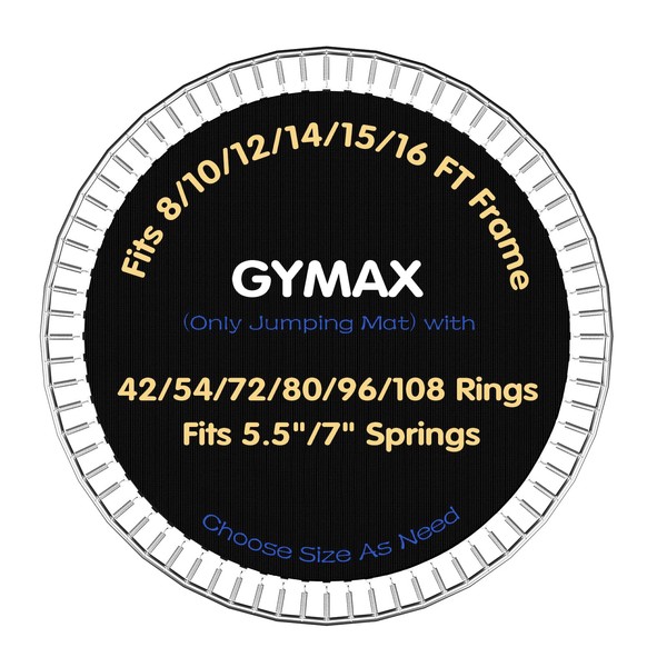 GYMAX Trampoline Mat, 8FT/10FT/12FT/14FT/15FT/16FT Trampoline Accessories Replacement Mat with 42/54/72/80/96/108 V-Rings & 8 Row Stitch, Using 5-7” Springs, Anti-UV Wear-Resistant Jumping Mat (16FT)