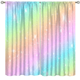 VUMIVI Rainbow Glitter Curtains Boho Colorful Gradient Pastel Stars Shiny Window Treatments for Kitchen Kids Boys Girls Bedroom Living Dining Room 42" W X 44.5" L