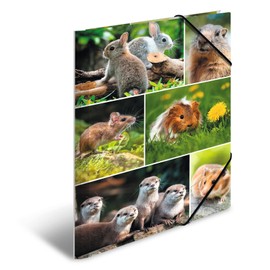 HERMA Portfolio Folder A4 Rodents, Children's Corner Folder Made of Cardboard with Animal Motif, Elastic Band, Inner Flaps and Inner Print for Boys and Girls