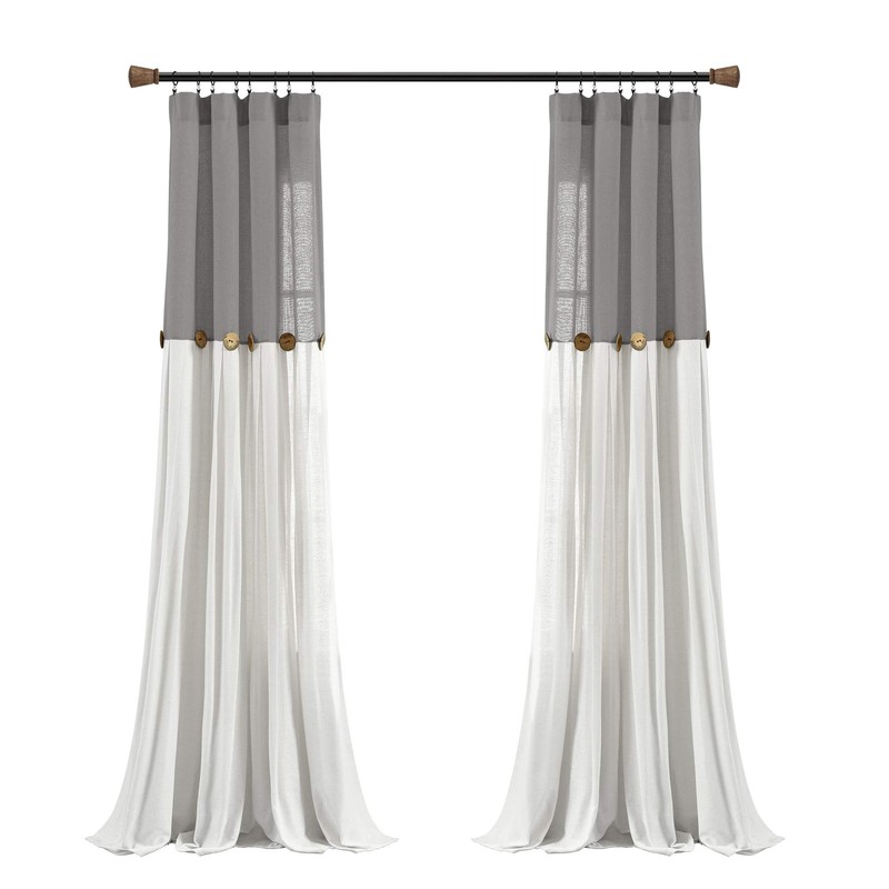 Lush Decor Linen Button Window Curtain Single Panel, 40"W x