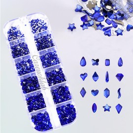 Careuoklab Multi Shapes 3D Glass Crystal Nail Art Rhinestones Kit with Flatback Charm Gemstones Jewelry Diamond for Manicure Makeup DIY Craft Decoration (Sapphire Blue)