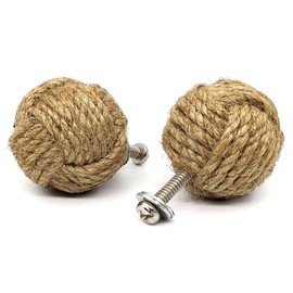 5MoonSun5's Handmade Jute Rope Door Knobs/Rope Knot Drawer Pulls and Knobs/Pull and Push Handle Knobs for Cabinets, Wardrobes & Cupboards/Nautical Hardware Decor, 36 mm (Pack of 6)