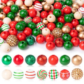 BeBesta 240 Pcs Christmas Wooden Beads, Gold Red Green White Round Beads for DIY Crafts, Garland, Jewelry Making
