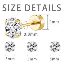 Mochity 3 Pairs of Earrings Gold Sliver Black, Zirconia Stud Earrings, Hypoallergenic Earrings Set for Men and Women, Cartilage Stud Earrings, 316L Stainless Steel Stud Earrings, 3/4/5 mm, Stainless