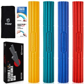 FitBeast Flex Bar, Tennis Elbow Bar - Ideal for Improve Grip Strength, Fitness Resistance Bar for Golfer's Elbow & Tendinitis, Twist Bar - Color: 4 Piece Set - Yellow Green Blue Red