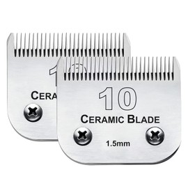 2PC 10 Blade Dog Grooming Clipper Replacement Blades Compatible with Andis/Wahl/Oster Dog Clippers,Detachable Ceramic Blade & Stainless Steel Blade,Size-10, 1/16-Inch Cut Length (64315)