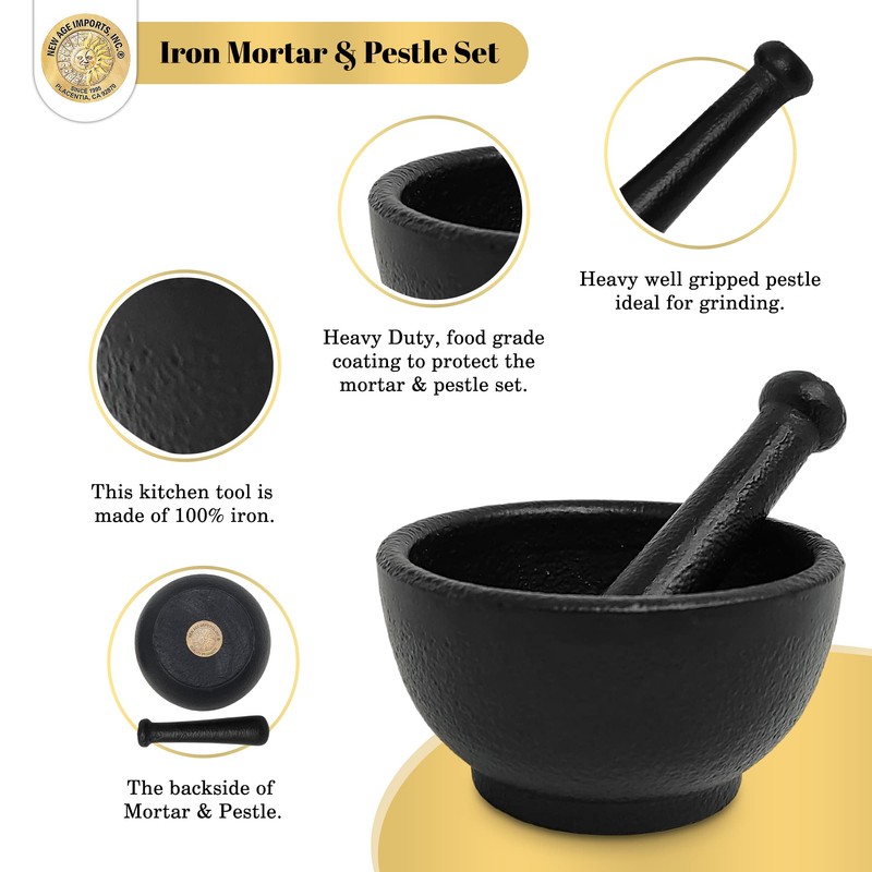 Cast Iron Mortar & Pestle Set 3.5 Inch, Herb Grinder,