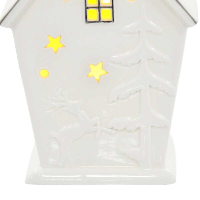 Mr Crimbo Light Up House Christmas Decoration Silver White Ceramic