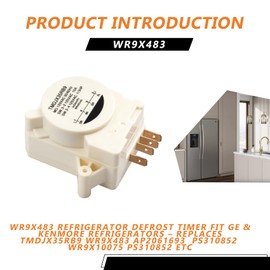WR9X483 Defrost Timer Direct Replacement for GE Refrigerator WR9X483 Genuine OEM Part, Fit for GE & Kenmore Refrigerators, Replaces TMDJX35RB9 WR09X10130 WR9M418 WR9X10075 PS310852 Defrost Timer