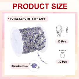 sourcing map Stainless Steel Bead Chain, 16.4 Feet/5M Enamel Beaded Jewelry Link Cable Chains Spool Kit for Jewelry Making, Necklace, Bracelets, DIY Crafts (Silver/Purple, Pack of 1)