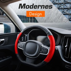 Upgrade4cars D-shape steering wheel cover in red, steering wheel protector, universal, steering wheel cover for summer and winter, car accessories, interior decoration