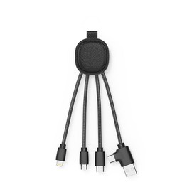 Xoopar Ine Smart NFC Function Recycled Leather 4-in-1 USB Multi USB Cable, USB-C, Lightning, Micro-USB Universal Charger for Smartphone, Tablet, Laptop, Personal Computer Black
