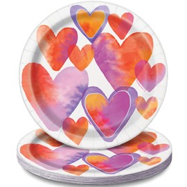 Unique Party 58565 - 23cm Watercolour Hearts Valentine's Day Paper Plates, Pack of 8
