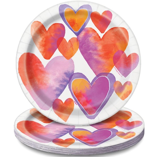 Unique Party 58565 - 23cm Watercolour Hearts Valentine's Day Paper