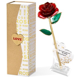 Mikasol Gold Dipped Real 24K Forever Preserved Rose, 1 Pack Infinity Flower Decor Hand Dipped Romantic Gift for Women in Her Wife Girlfriend Birthday Anniversary Valentines Mothers Day Christmas(Red)