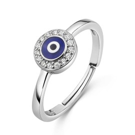 MATERIA by Matthias Wagner Evil Eye Ring 925 Silver Women's Open Zirconia Rings SR-21, Zirconia enamel