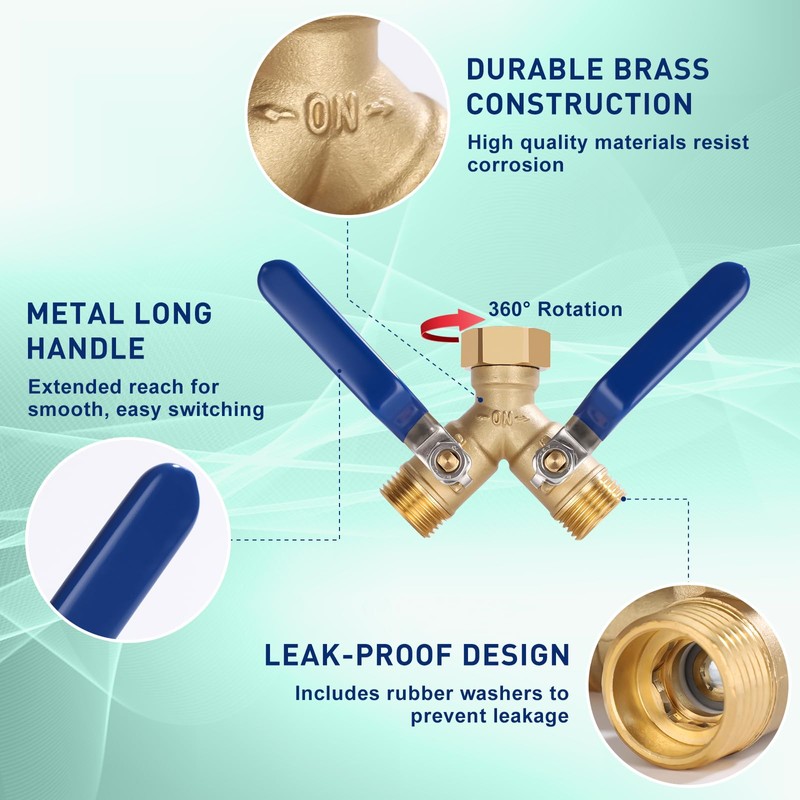 Dalmbox Garden Hose Splitter 2 Way With Long Handle, Garden