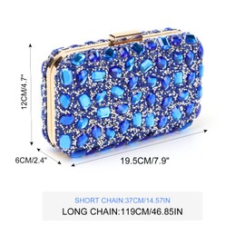 Fecialy Clutch Purses for Women Crystal Evening Bag Gemstone Handbag Formal Rhinestone Purse for Wedding Party, blue