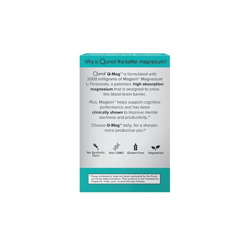 Qunol Q-Mag Magnesium L-Threonate Tablets, 2000mg of Magtein to Help