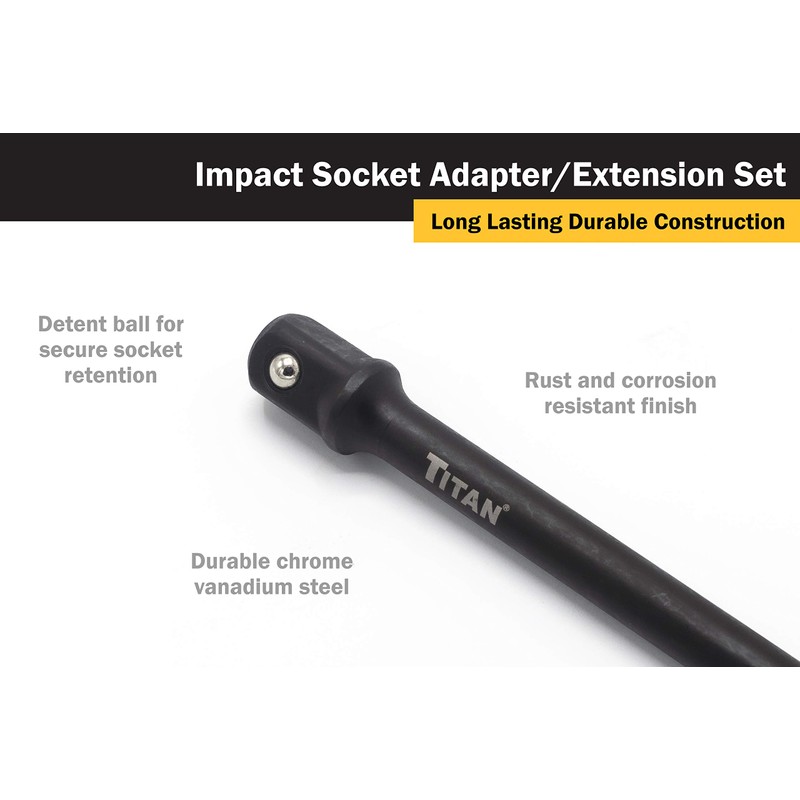 Titan 12086 3-Piece 6-Inch Impact Socket Adapter and Extension Set