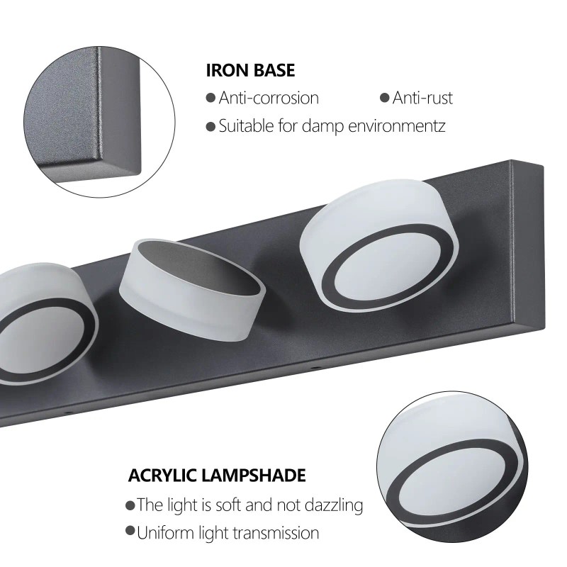 Modern 5-Light LED Vanity Light Fixture 37 Inch Black Aluminum