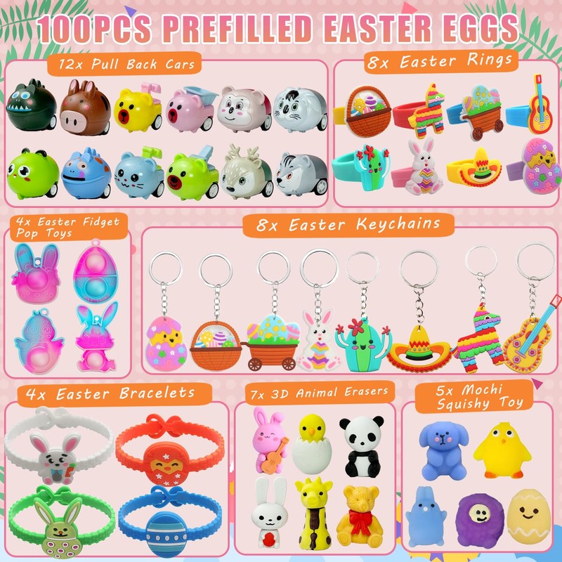 SQZUWIT 100 PCS Prefilled Easter Eggs Filled with Toys Inside