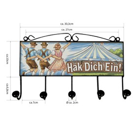 speecheese Bavarian Tracht Hak Dich A Coat Hook Rail with 5 Hooks for the Wall Nostalgic - Costume Decoration Hook Rail