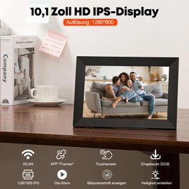HIYAA WLAN Digital Picture Frame, 10.1 Inch Electronic Digital Picture Frame, Built-in 32 GB Memory, 1280 x 800 IPS LCD Touch Screen, Easy Sharing of Photos and Videos via Frameo App