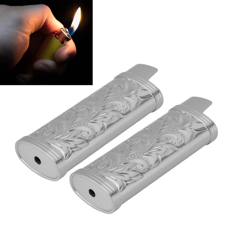 2Pcs Lighter Case Zinc Alloy Lighter Storage Container Floral Pattern